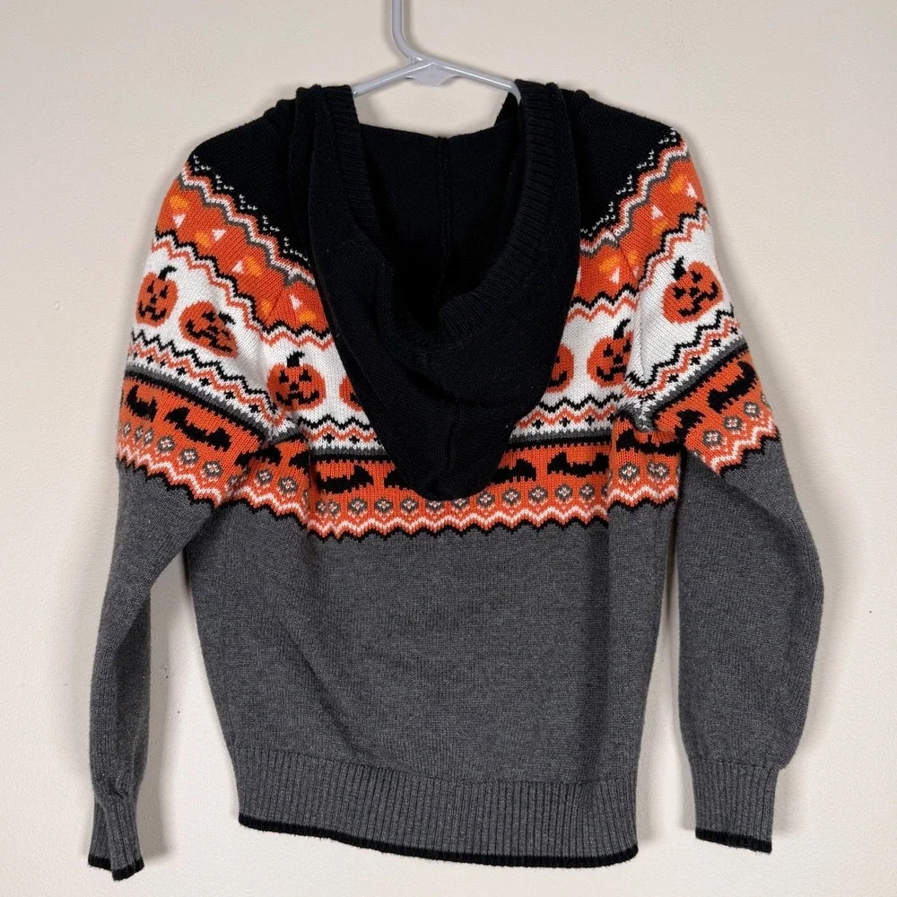 Gymboree Kids 5T Halloween Pumpkin Bat Fair Isle Zip Up Cotton Hoodie Sweater